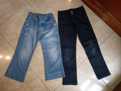 2 Pantalos De Jean En Gris Oscuro Y Celeste T6 Nena