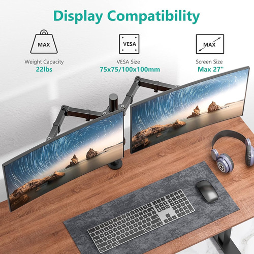 Wali ® soporte Articulado Giratorio 2 Monitores Hasta 27''