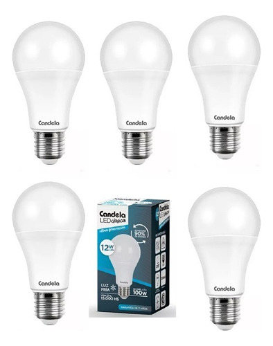 Kit 5 Lamparas Led 12w Luz Fria Clásica Altapotencia=100w