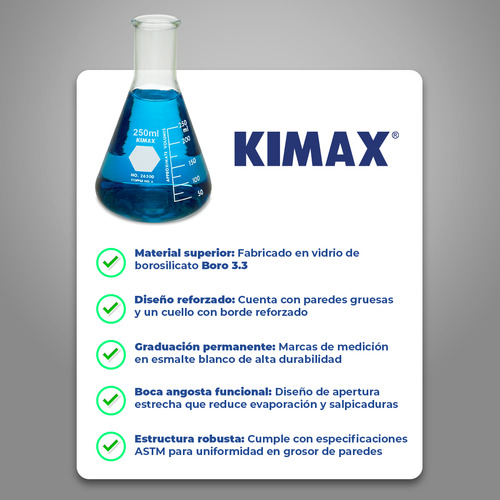 Matraz Erlenmeyer De Vidrio Kimax Graduado De 250ml