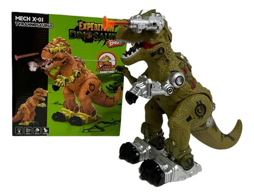 Dinosaurio Camina Tira Humo Sonido Luz Y Dispara Dardo Robot Verde