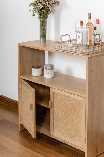 Bar Aparador Consola Comoda En Madera Y Rattan Mandela