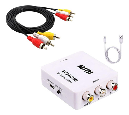 Kit Adaptador Conversor Av Rca P/ Hdmi P/ Video + Cabo Rca