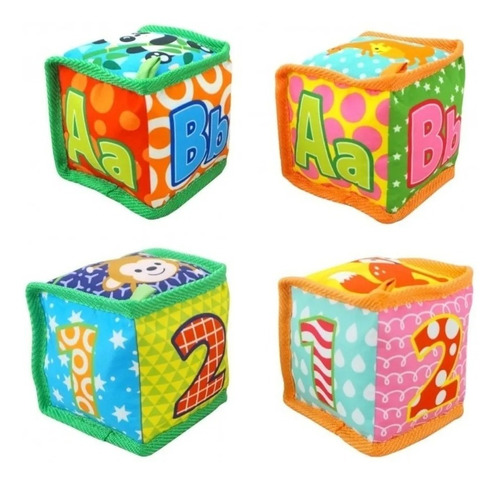 Cubo Sonajero Texturado Bebe Abc Numeros En Mi Cielo Azul