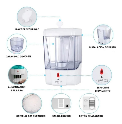 Imagen 2 de 8 de Dispensador Automático De Gel Líquido Recargable De 2 Piezas