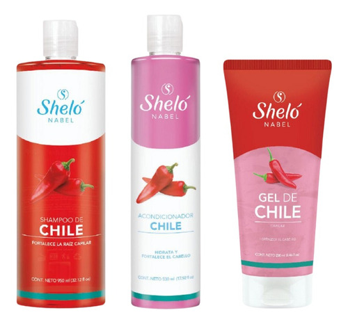 Shampoo 950ml + Acondicionador + Gel De Chile Shelo