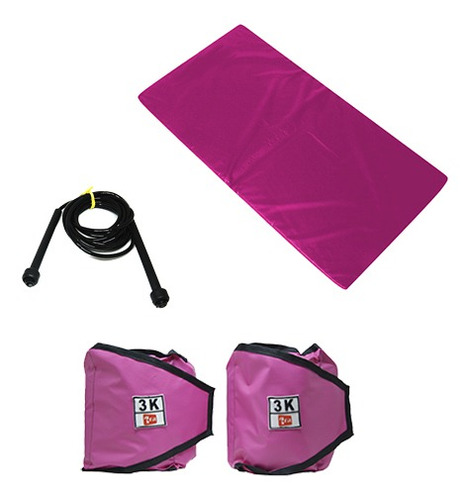 Kit Colchonete Rosa+par De Caneleira De Peso 3kgs Rosa+corda