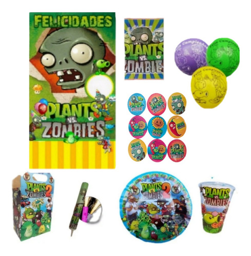 Paquete Fiesta Cumpleaños Plantas Vs Zombies 10 Niños Basic*