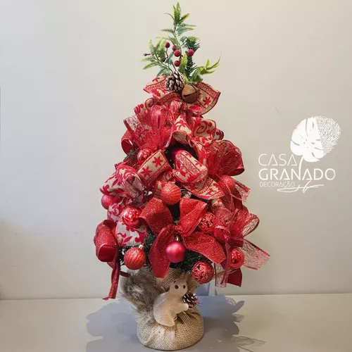 Árvore Natal Decorada Red Luxo Com Esquilo Vai Montada 75cm