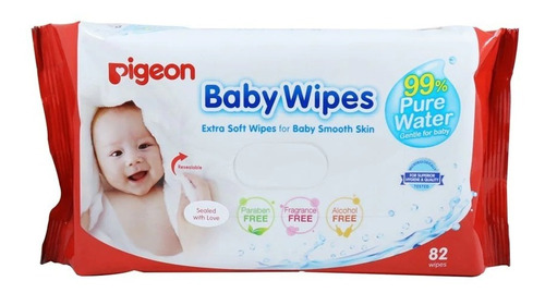 Pigeón Baby Wipes, Toallitas Húmedas, 99% Agua Pura 82 Und