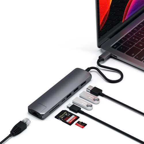 Imagen 6 de 9 de Hub Adaptador Usb-c - Hdmi 4k / Usb 3.0 / Red / Sd Msd - Sat