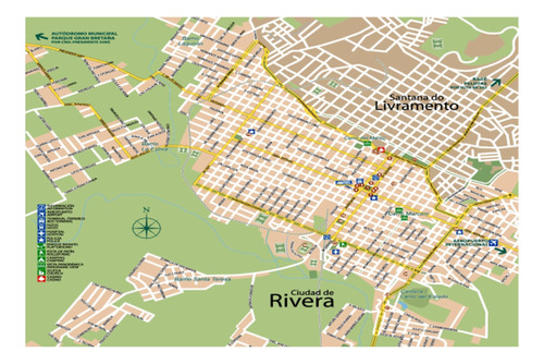 Mapa De La Ciudad De Rivera - Rivera - Lámina 45x30 Cm.