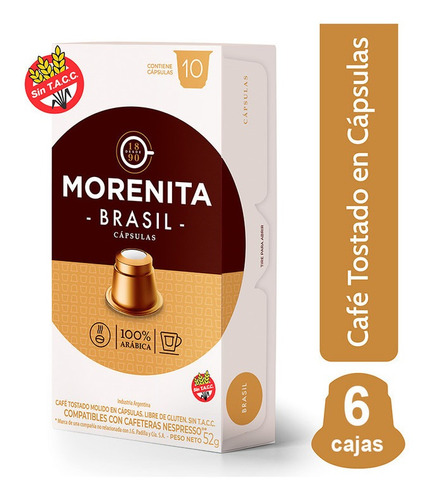 Morenita Cafe En Capsulas Espresso Brasil 10 Caps X 6 Cajas