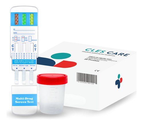 Panel Antidoping De 3 Parámetros Marca Cles Care®, Incluye 25 Pruebas + 25 Vasos Recolectores De Muestra