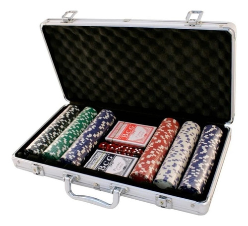 Maleta De Poker Completo 300 Fichas 5 Dados E 2 Baralhos