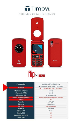 Teléfono Folder Timovi Oficial Flip 911 - 3.5g