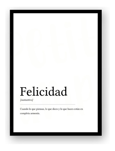 Poster Imprimible Felicidad Definicion Poster Decorativo