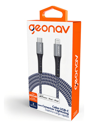 Cable de carga rápido Kevlar USB-C P/ Lightning 2.0 Geonav de 2 m, color turquesa