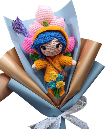 Tulipanes Con Muñeca Coraline Tejido A Mano Rosa