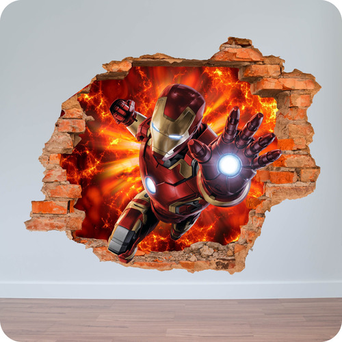 Vinilo Pared Rota 3d Iron Man Avengers Vengadores  80x80