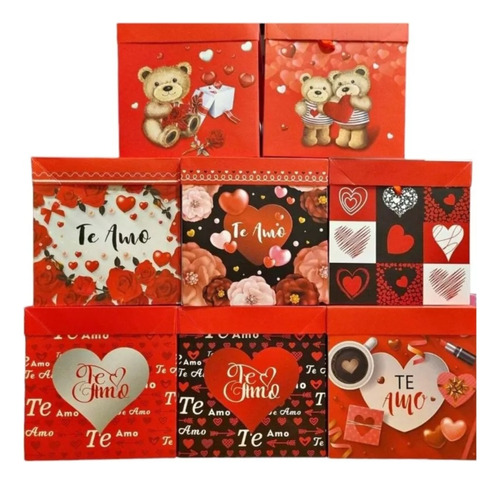 12 Cajas Plegables 22x22cm Para San Valentin Amor Feliz Dia 