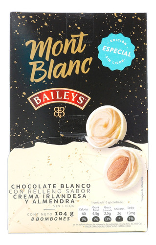 Chocolate Blanco Mont Blanc Crema Irlandesa Y Almendra 8 Und