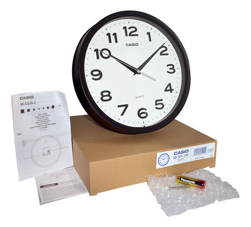 Reloj De Pared Analógico Casio Iq-151-1df Elegante Y Moderno Negro Blanco