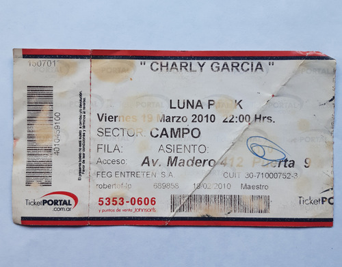 Antigua Entrada / Charly García En El Luna Park / 2010 (Usado)