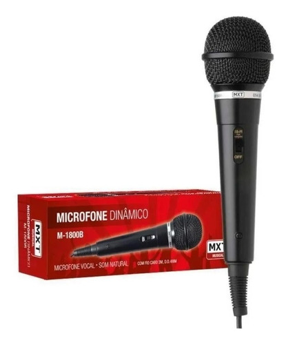 Microfone Dinâmico De Mão Com Fio Plug P10 1.5 Metros Pf-10 Cor Preto