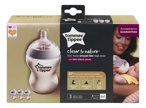 Tommee Tippee Closer To Nature 260ml Blanco Anticolico 3 Pz