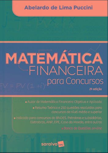 Matemática financeira para concursos, de Puccini, Abelardo de Lima. Editora Saraiva Educação S. A., capa mole em português, 2017