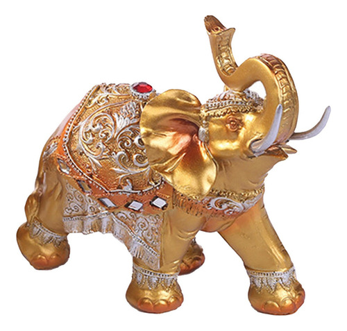 Estatua Grande De Elefante Dorado De Resina Con Trompa De