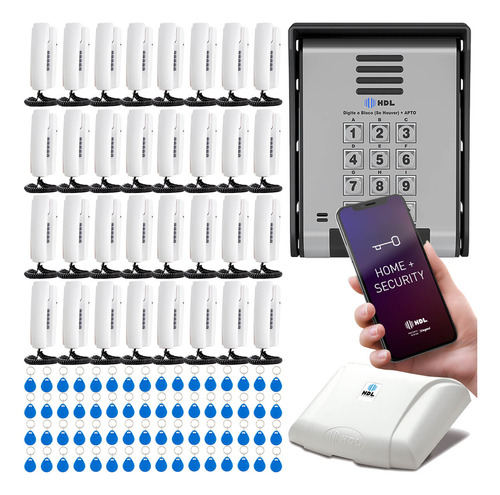 Kit Interfone Coletivo Hdl 32 Pontos Controle De Acesso Rfid