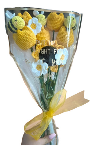 Tulipanes Tejidos Caty C - Ramo De Flores Tejidas 20 Cm Amarillo