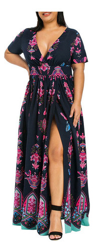 Vestido Tallas Grandes Mujer Mariposa Estampado Con Escote