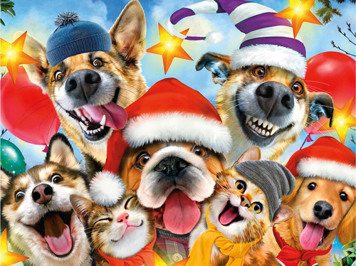 Ceaco - Selfies Navidad - Gatos Y Perros - Puzzle 550 Piezas