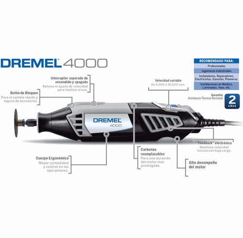 Imagen 3 de 8 de Minitorno Dremel 4000 + Kit X 26 Accesorios En Caja - Fdn