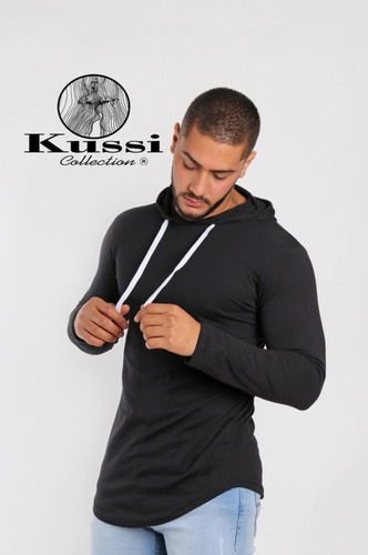 Imagen 2 de 2 de Polera Long Fit / Manga Largas Con Capucha,