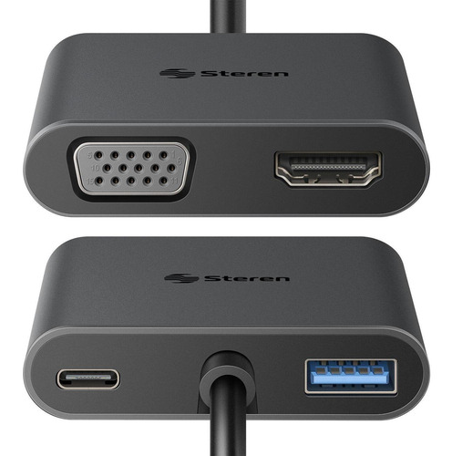 Imagen 1 de 1 de Adaptador Usb C A Hdmi Vga Usb 3.0 Usb C Usb-5265 Steren Color Negro