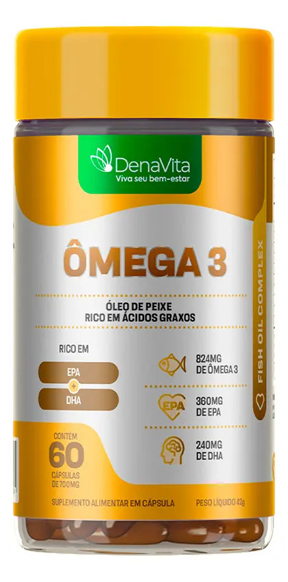 Ômega 3 Ultra Concentração 824mg Epa 540mg Dha 360m Denavita Sabor Ômega 3 60 Cápsulas
