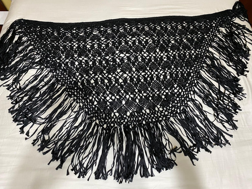 Chal Tejido Hilo De Seda Tejido Crochet Color Negro 