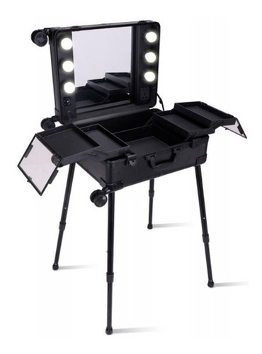 Cosmetiquera Estacion De Maquillaje Maletin Con Luz Vanity Color Negro