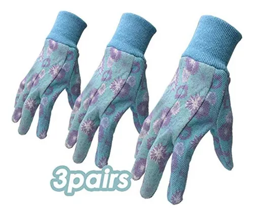 Juego De 3 Pares Guantes De Jardinería Color Azul Para Mujer Diseño de la  tela Floreado Talla M