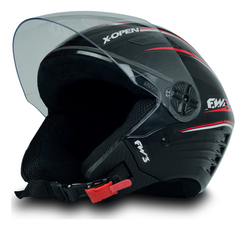 Imagem 3 de 6 de Capacete Fw3 Para Moto X Open Preto Vermelho Tamanho 58