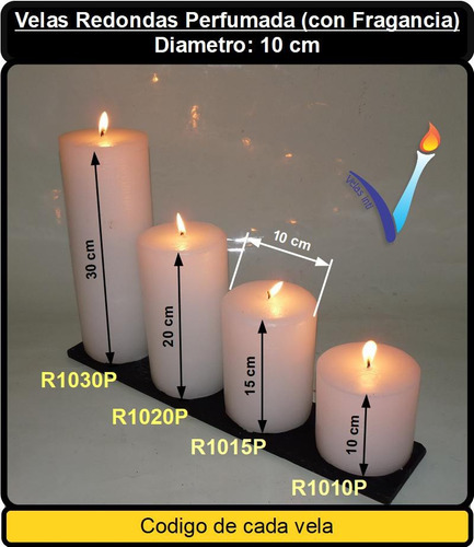 Imagen 2 de 8 de R1010p - 1 Velas Redonda Perfumada 10x10 Cm / 100hs