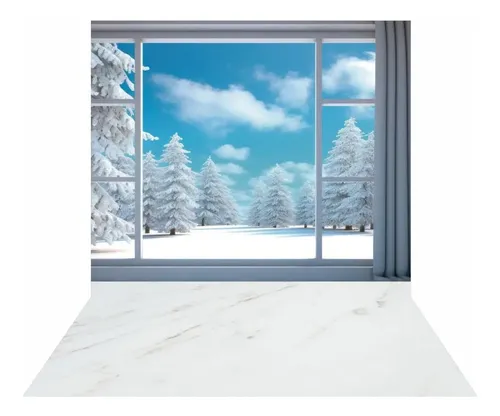 Fondo Fotográfico Navideño 3x2m - Escena Invernal Con Arcos, Faroles Y Pinos, Ideal Para Fotos Familiares Y Retratos