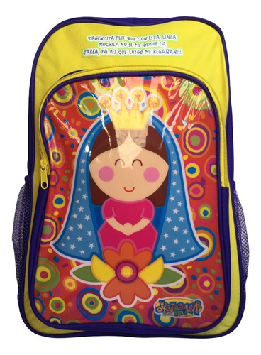 Mochila Escolar Distroller Virgencita Db35 Color Amarillo Diseño de la tela Liso