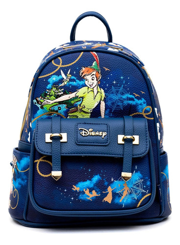 Mini Mochila Wondapop De Cuero Vegano De 11 Pulgadas Disney Color Multicolor. Diseño De La Tela Peter Pan