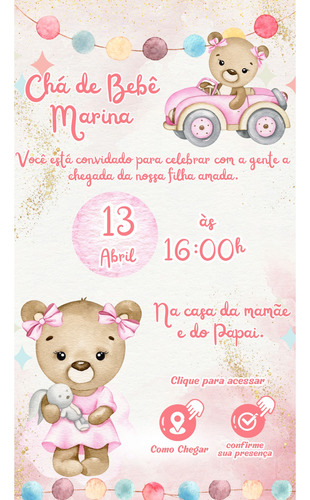 Convite Virtual Chá De Bebê Menina Convite Digital Chá 