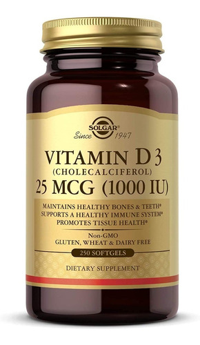 Vitamina D3 25 Mcg 1000 Iu Solgar 250 Capsulas Blandas